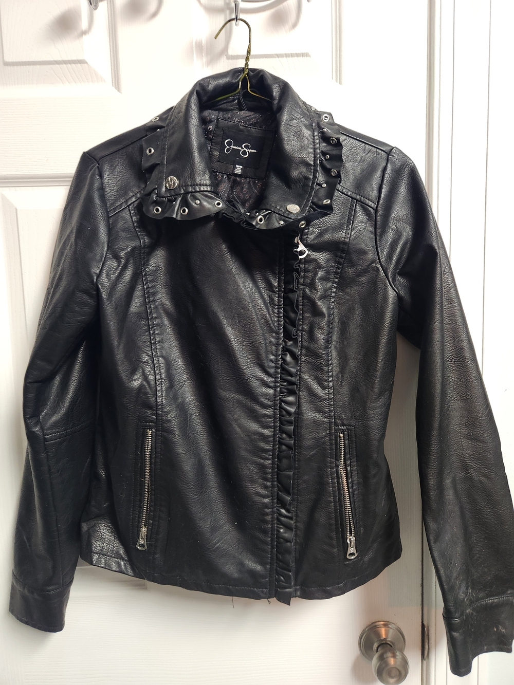 Stylish Black Faux Leather Moto Jacket - JESSICA SIMPSON